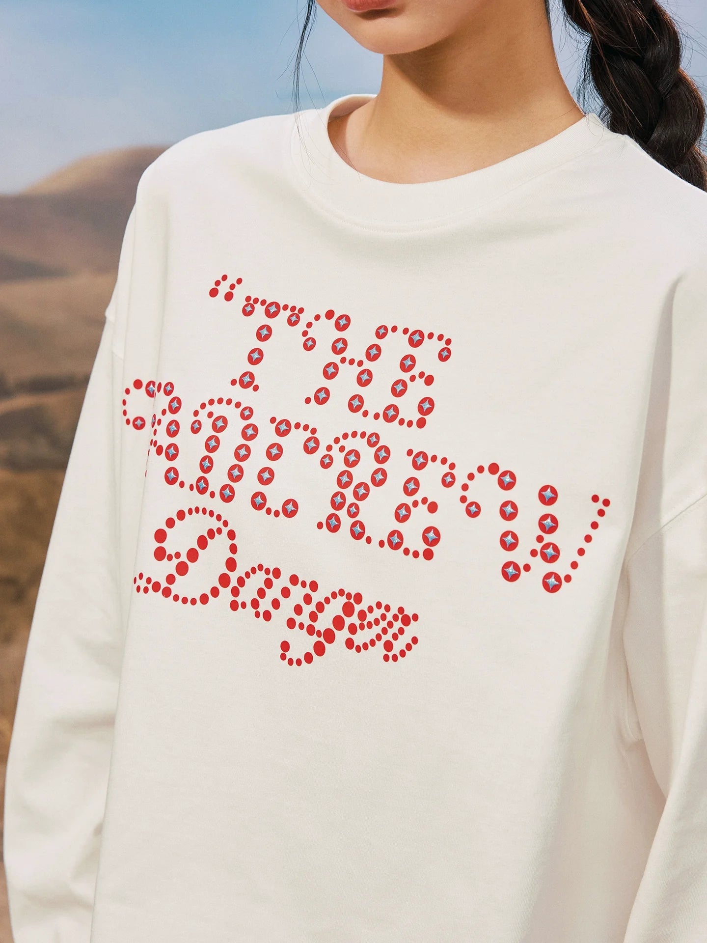 YADcrew Polka Dot Star Foam Print Long Sleeve Tee