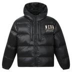 MEDM Leopard Leather Patch Puffer Jacket