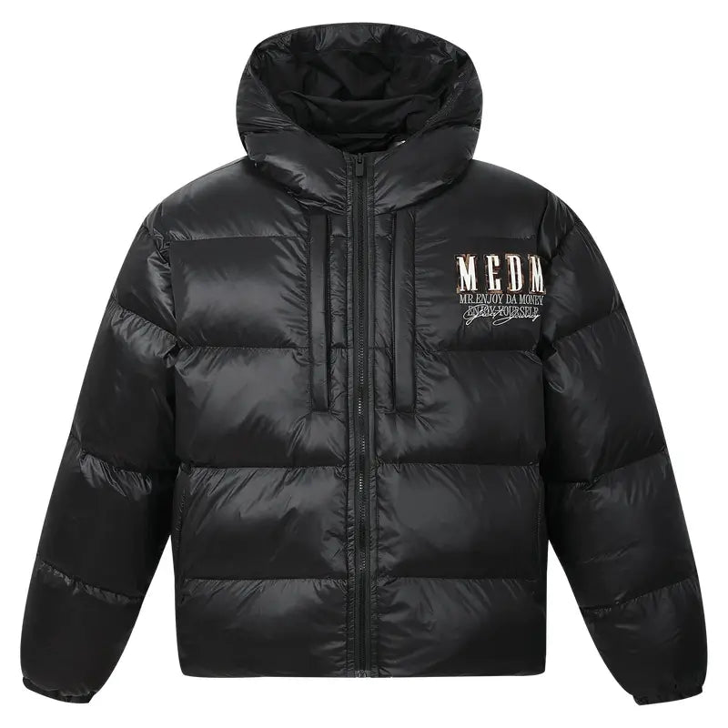 MEDM Leopard Leather Patch Puffer Jacket