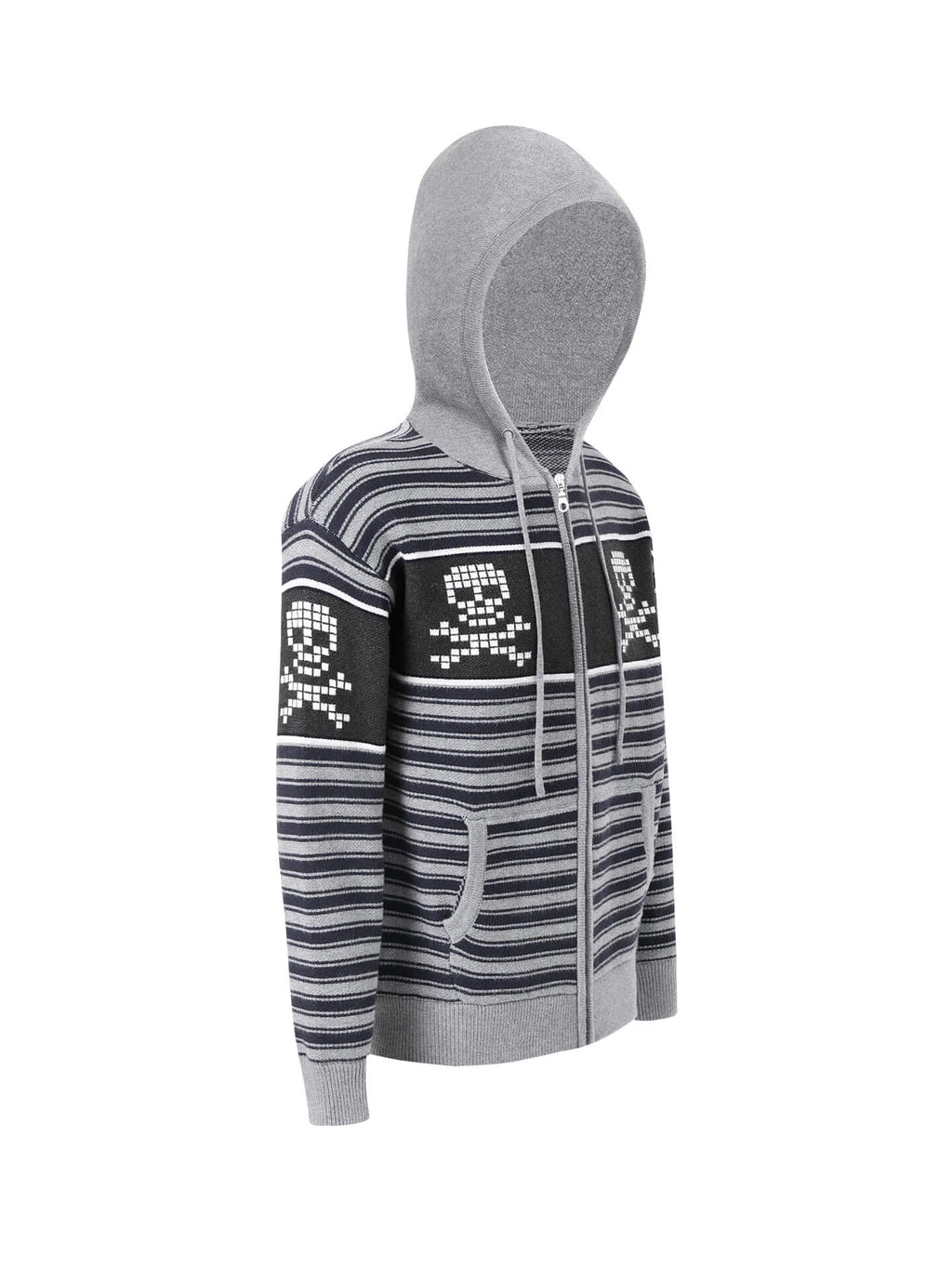 Night Lab Skull Striped Knit Zip Up Hoodie