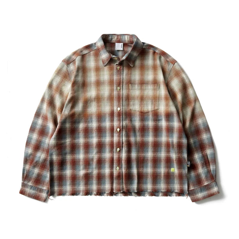 Remedy Gradient Washed Plaid Long Sleeve Shirt