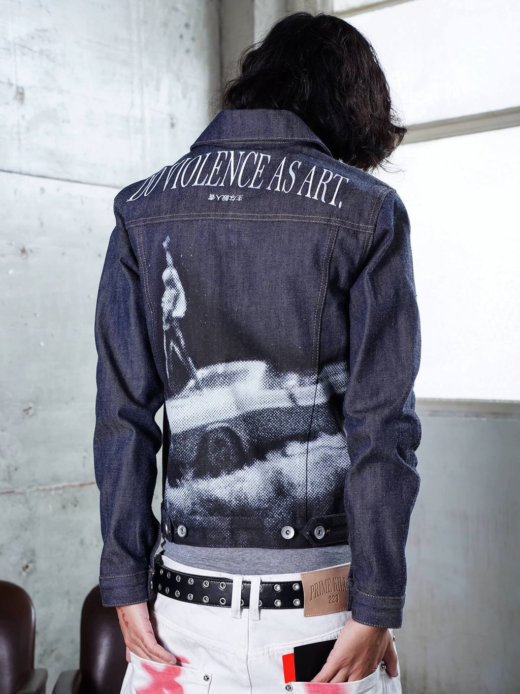 TGFCLUB Portrait Graphic Studded Slim Fit Denim Jacket