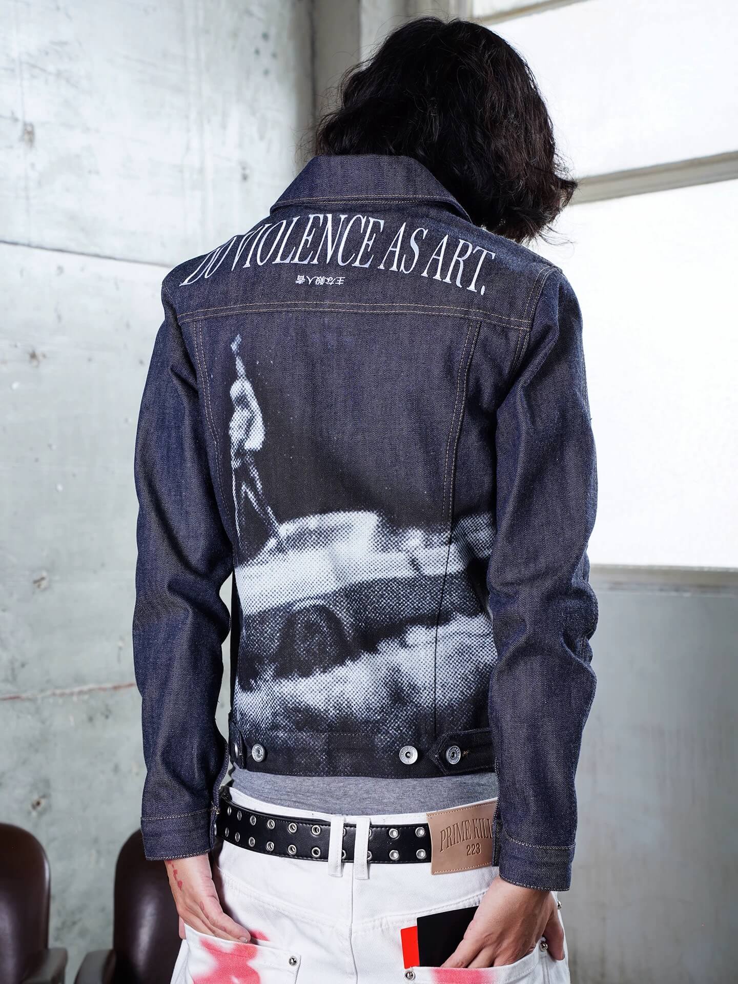 TGFCLUB Portrait Graphic Studded Slim Fit Denim Jacket