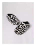 KARMANISTIC Rose White Leopard Fur Embroidered Slipper Clogs