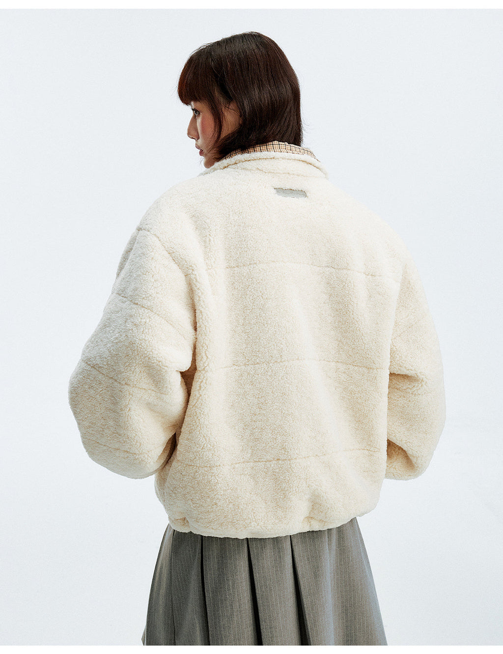 MEDM Plaid Trim Sherpa Short Jacket