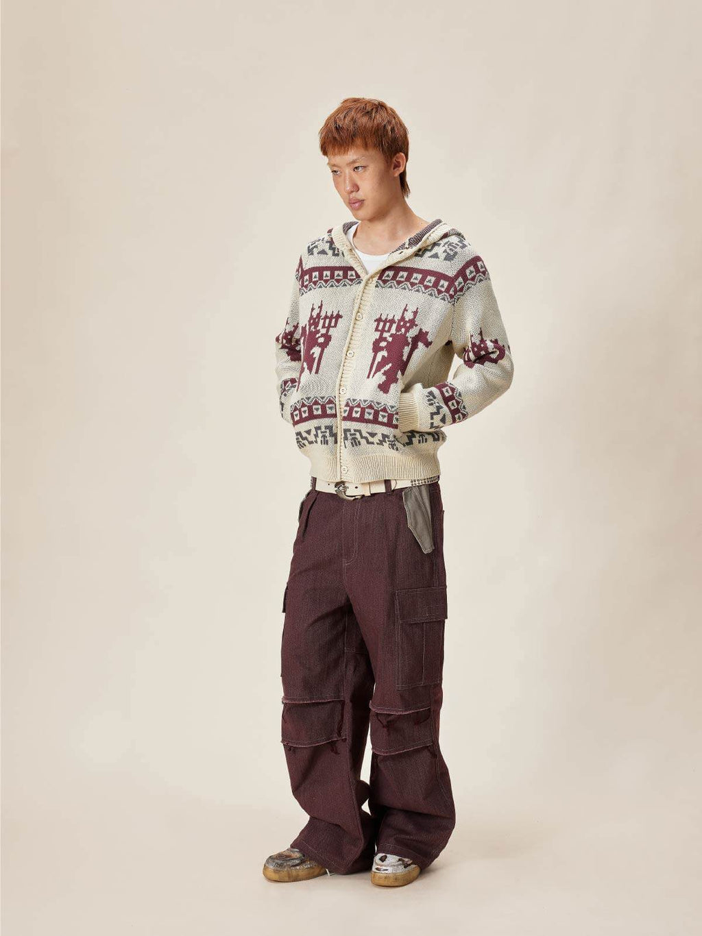 EVILKNIGHT(EK) Ethnic Pattern Knit Hooded Cardigan