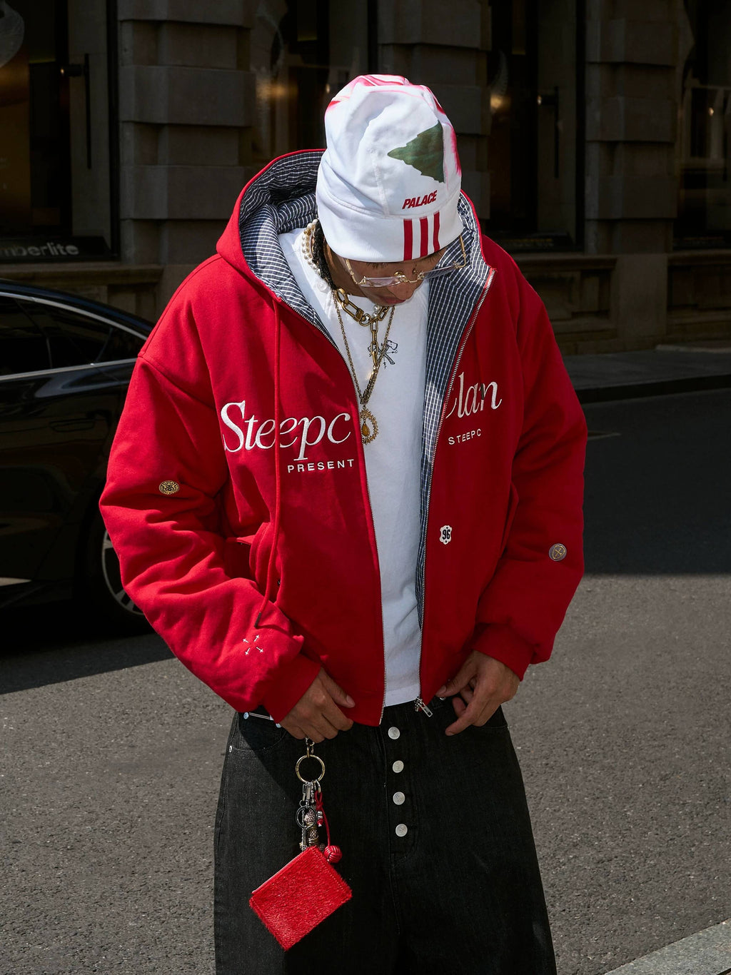 STEEPC Plaid Lined Red Hooded Jacket