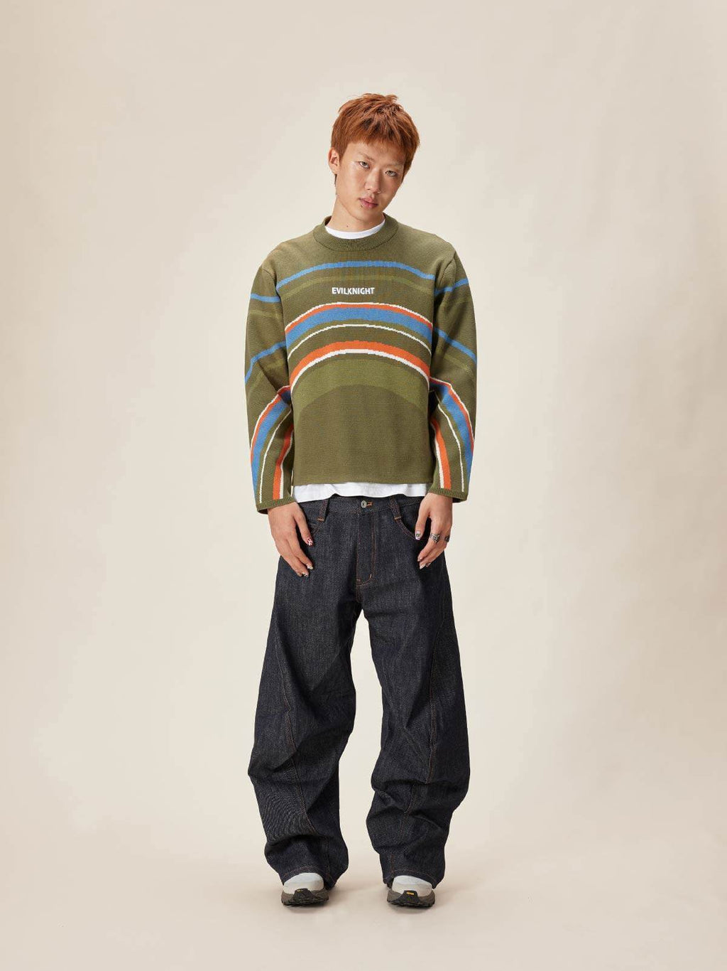 EVILKNIGHT(EK) Rainbow Circle Pattern Knit Sweater