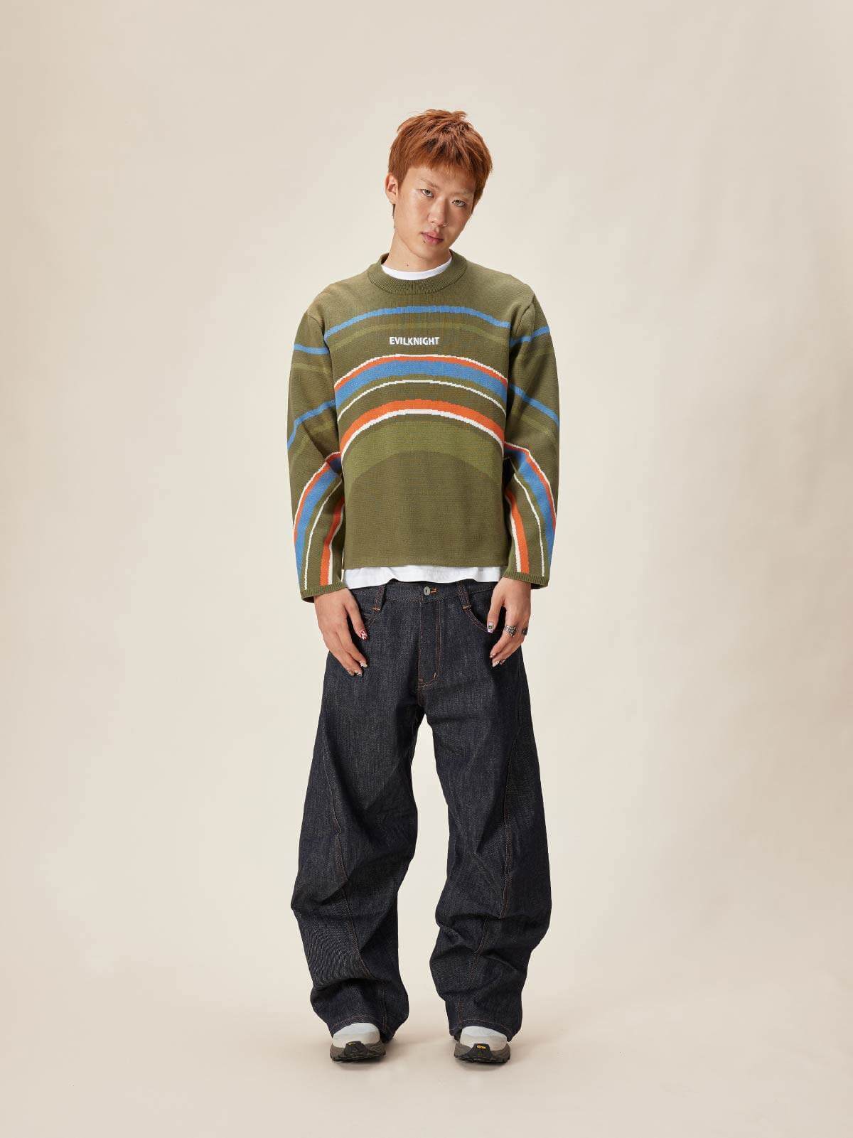 EVILKNIGHT(EK) Rainbow Circle Pattern Knit Sweater