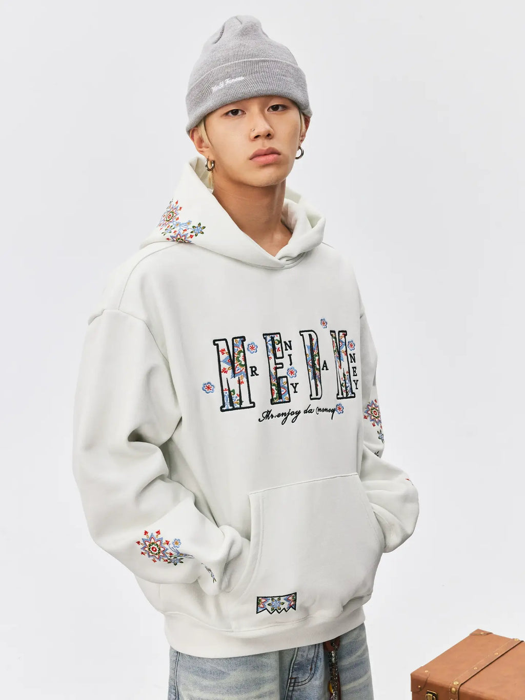 MEDM Ethnic Flower Embroidered Hoodie