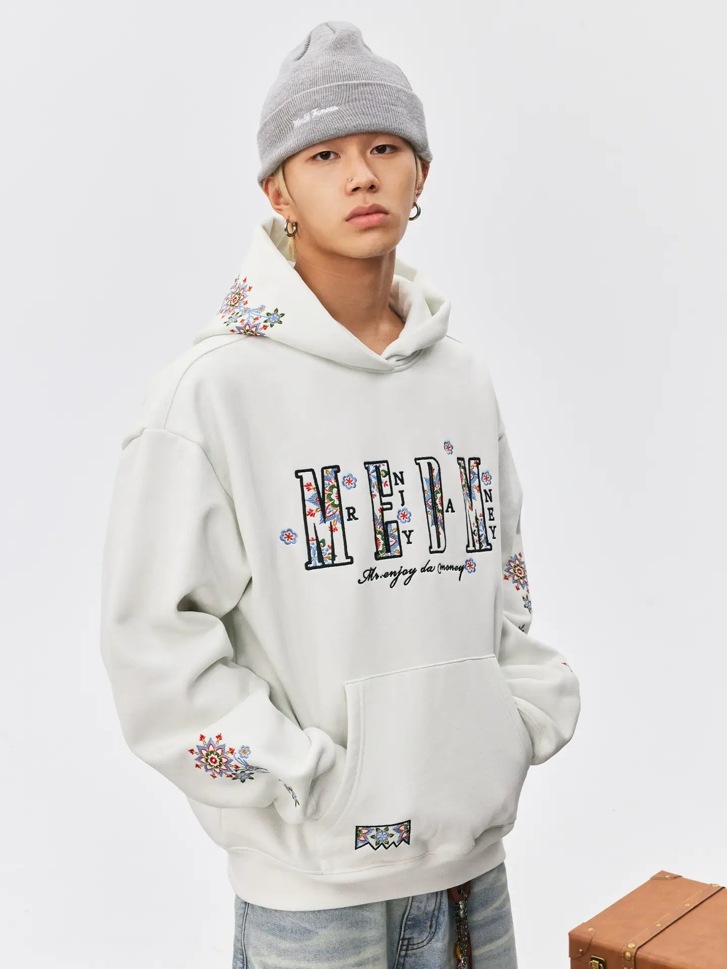 MEDM Ethnic Flower Embroidered Hoodie