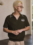 MEDM Rose Embroidered Waffle Knit Polo