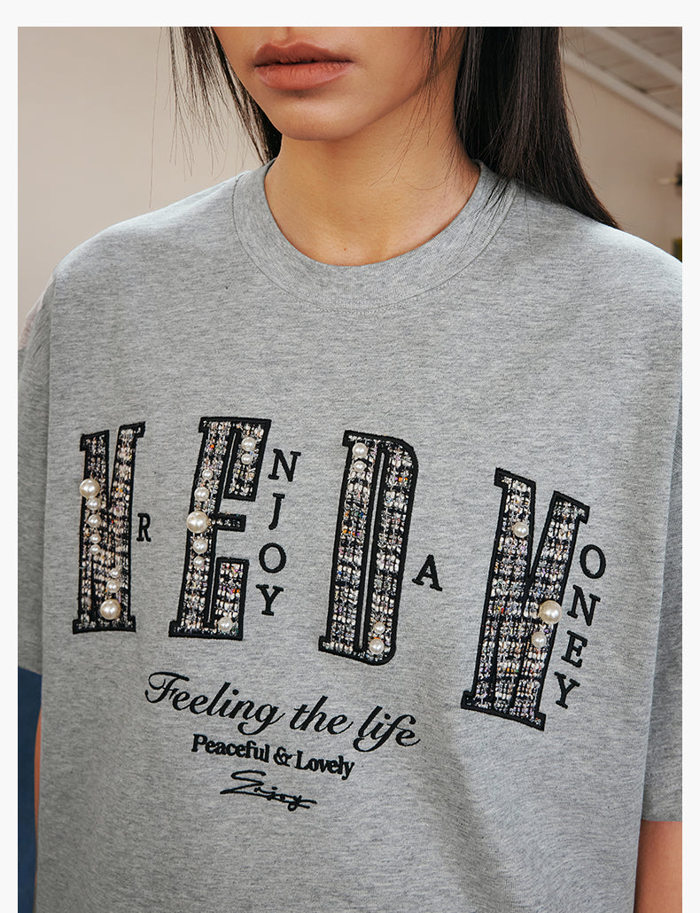 MEDM Patch Embroidered Pearl Tee