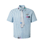 YADcrew Wavy Stripe Tie-Print Short Sleeve Shirt