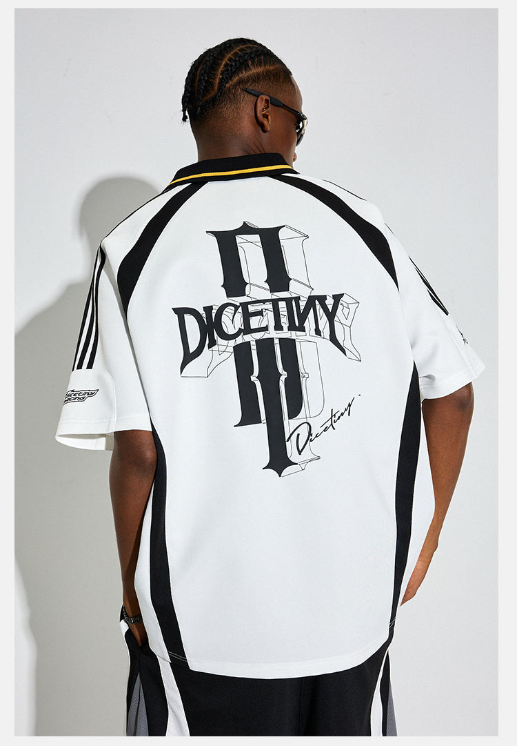DICETINY Floral Logo Print Soccer Jersey Polo Shirt