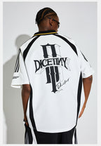 DICETINY Floral Logo Print Soccer Jersey Polo Shirt