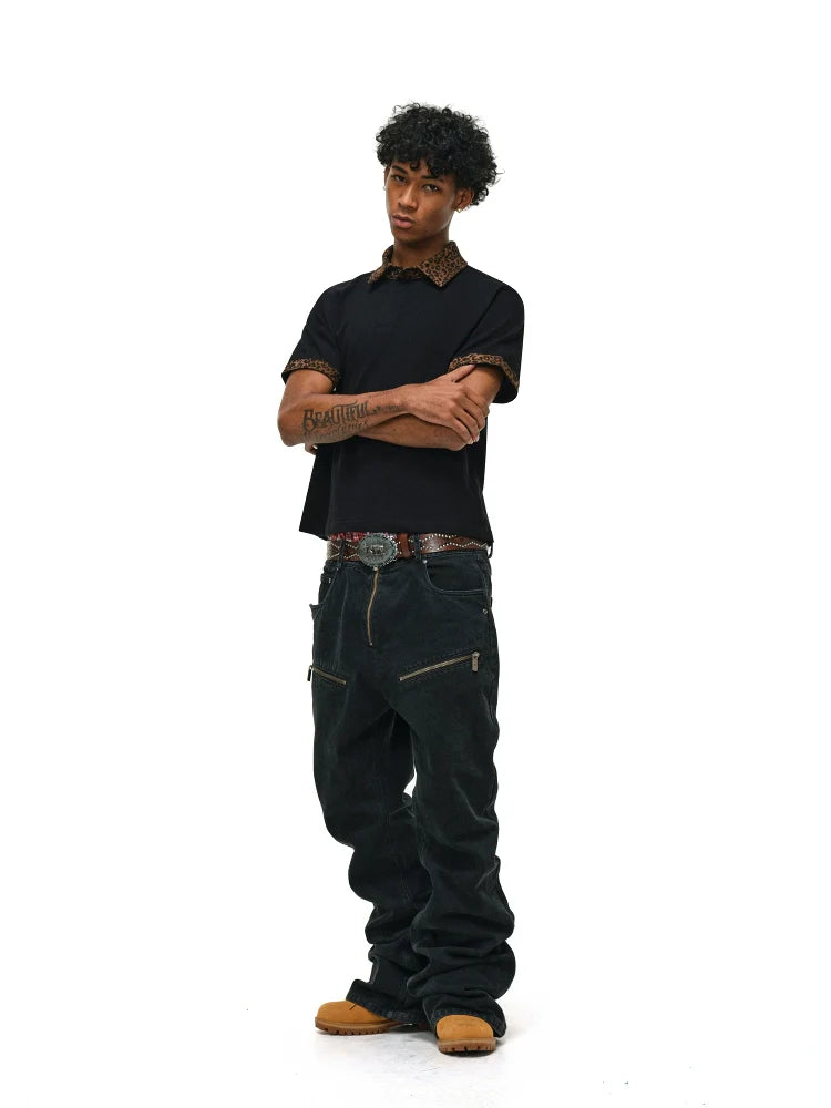 ANTIDOTE Leopard Patchwork Polo