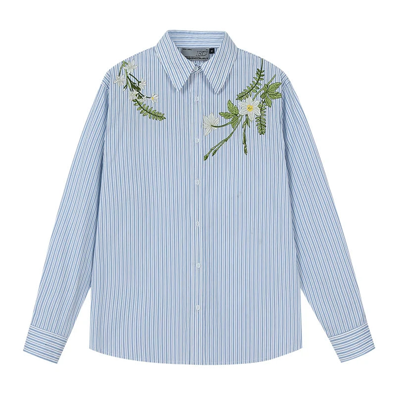 Harsh and Cruel Striped Floral Embroidered Long Sleeve Shirt