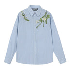 Harsh and Cruel Striped Floral Embroidered Long Sleeve Shirt