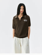 MEDM Rose Embroidered Waffle Knit Polo