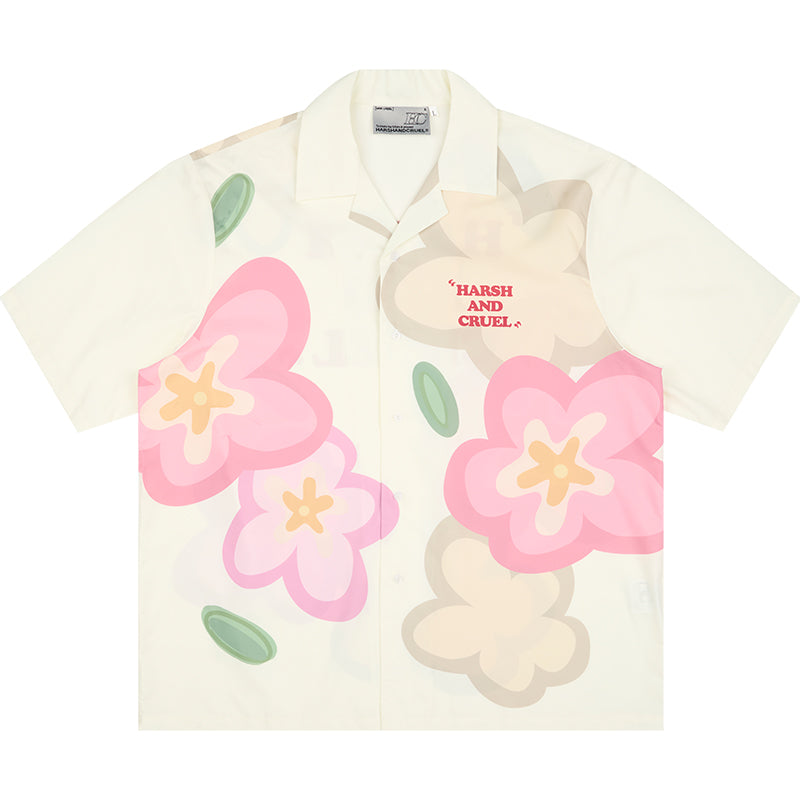 Harsh and Cruel Hand Painted Flowers Print Cuban Shirt