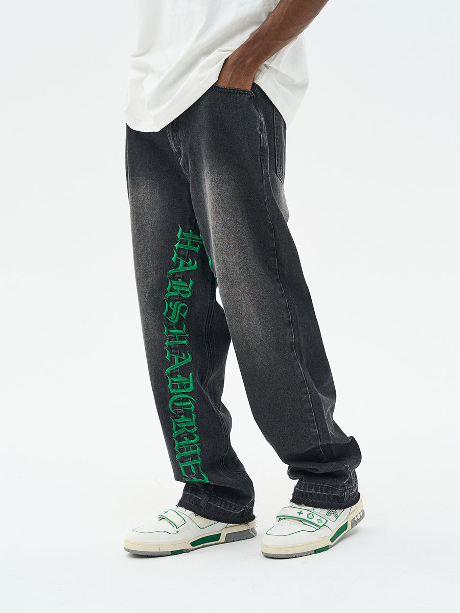 Harsh and Cruel Embroidered Logo Loose Washed Denim