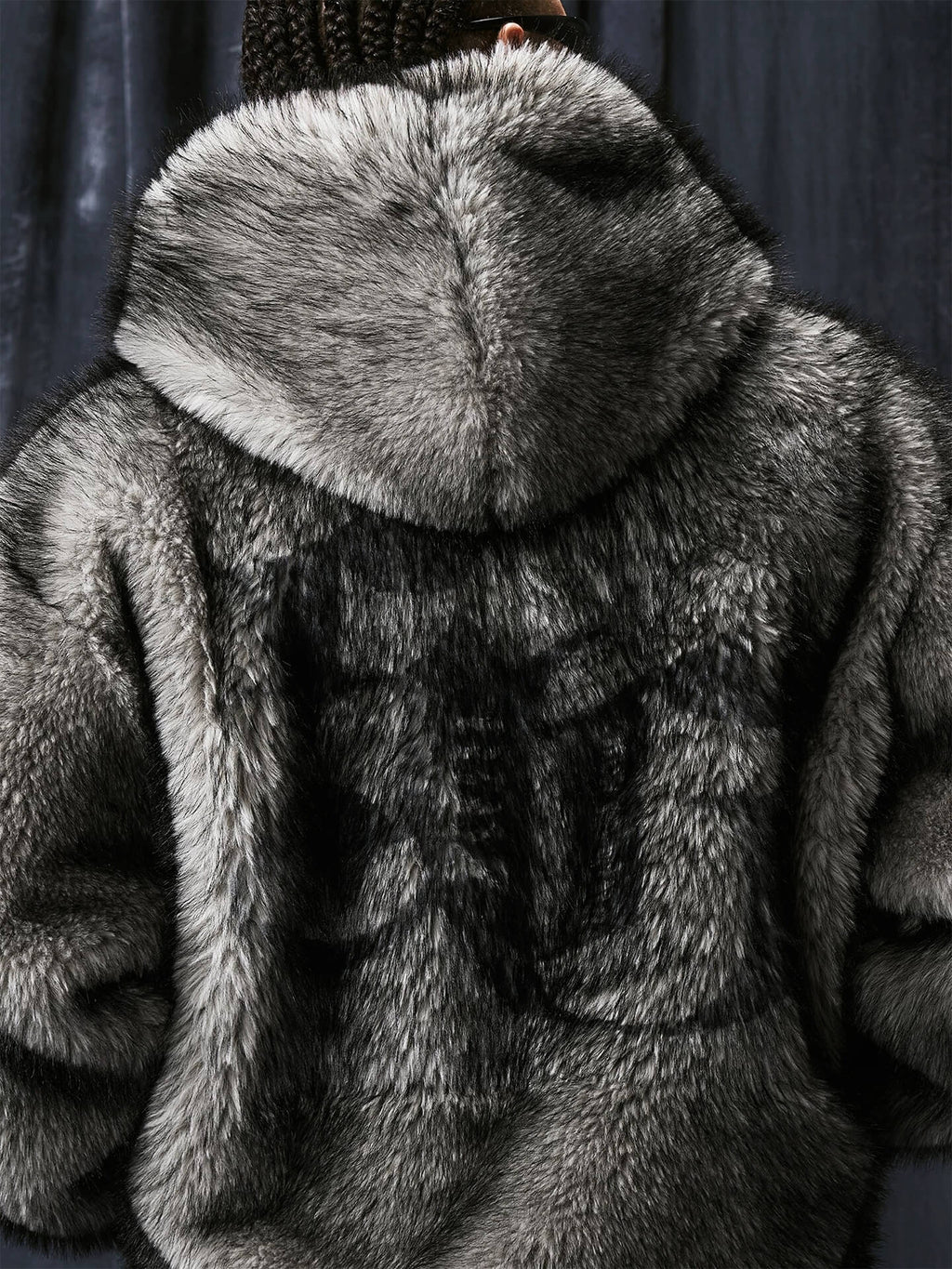 1807 Eco Faux Fur Digital Print Hooded Jacket