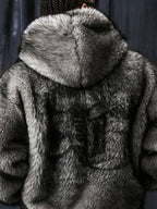 1807 Eco Faux Fur Digital Print Hooded Jacket