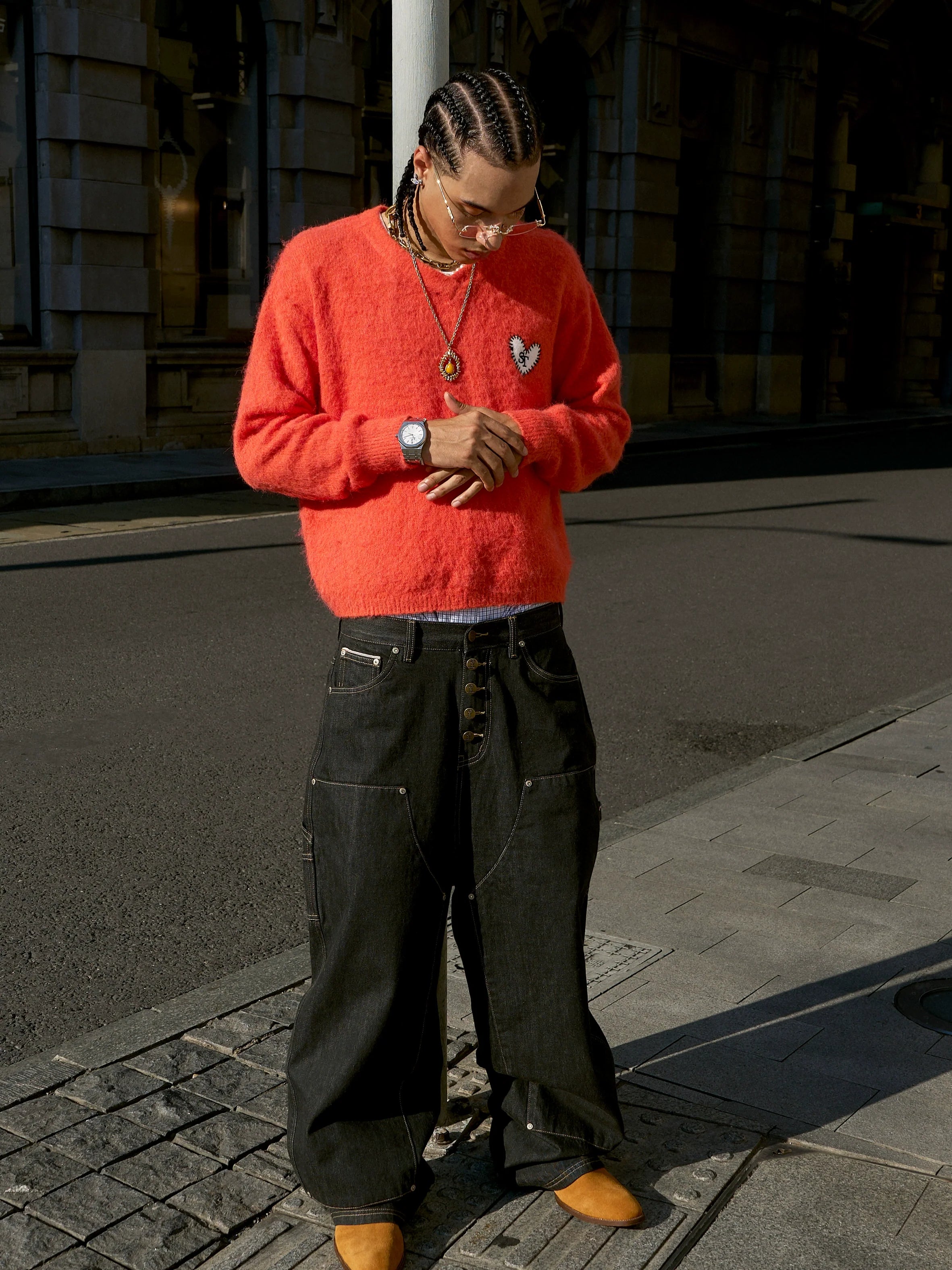 STEEPC Wool Blend Heart Patch Knit Sweater