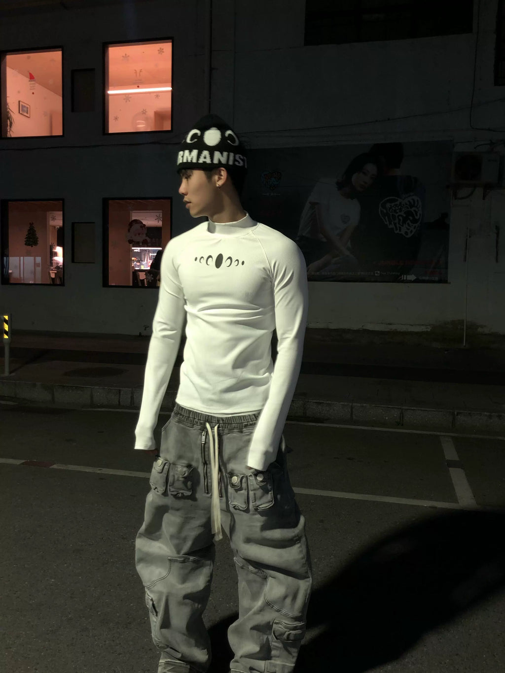 KARMANISTIC Slim Stretch Mock Neck Long Sleeve Tee