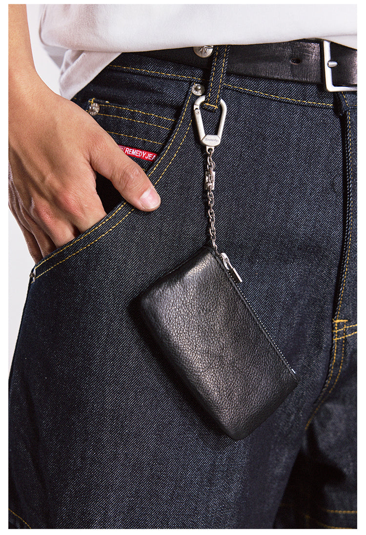 Remedy Metal Studded Keychain Coin Card Zipper Leather Wallet