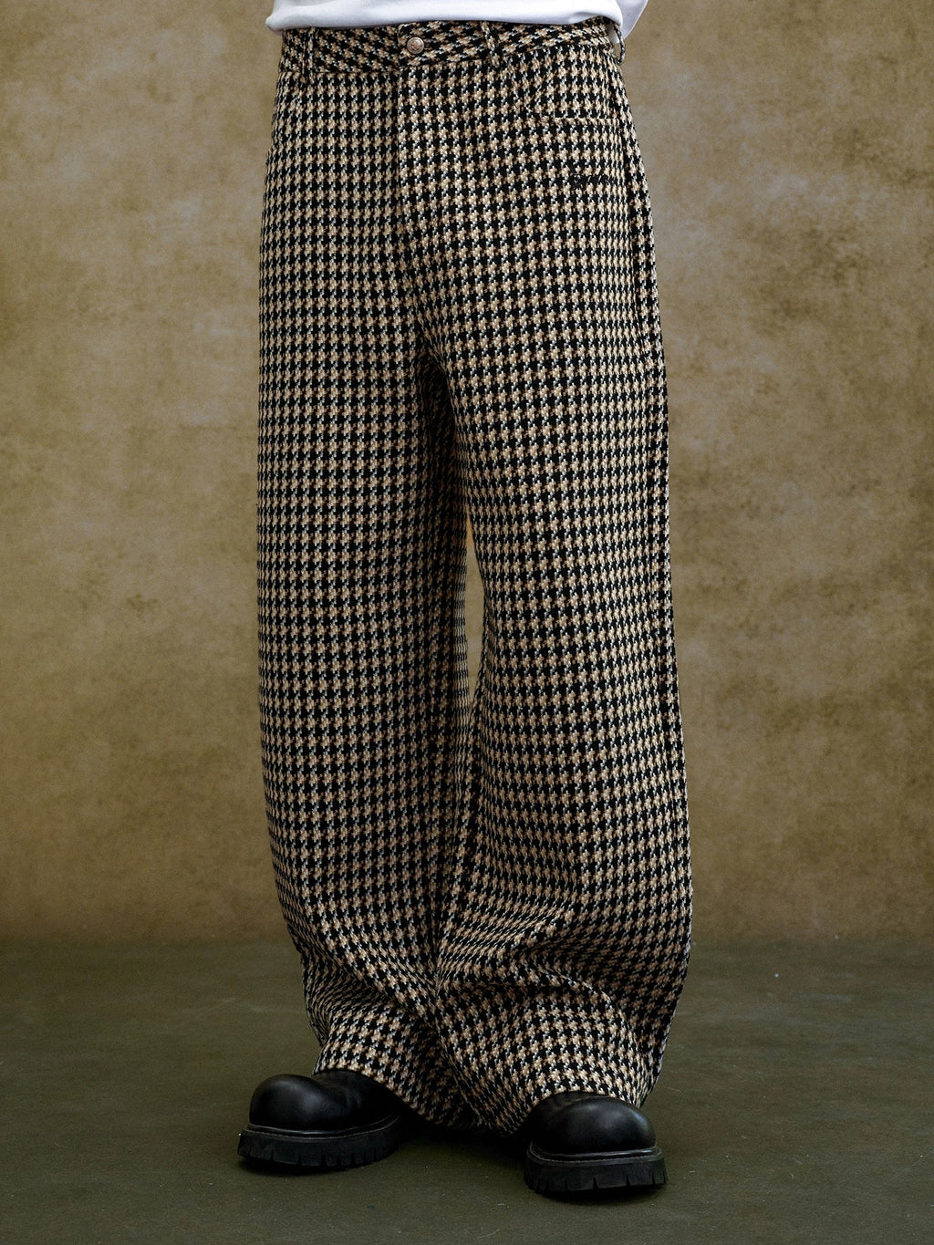 YADcrew Houndstooth Patchwork Leather Pants