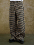 YADcrew Houndstooth Patchwork Leather Pants
