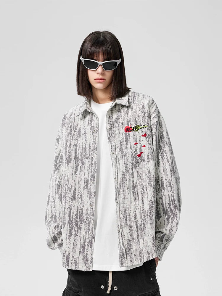 Achock Rose Embroidery Washed Long Sleeved Shirt