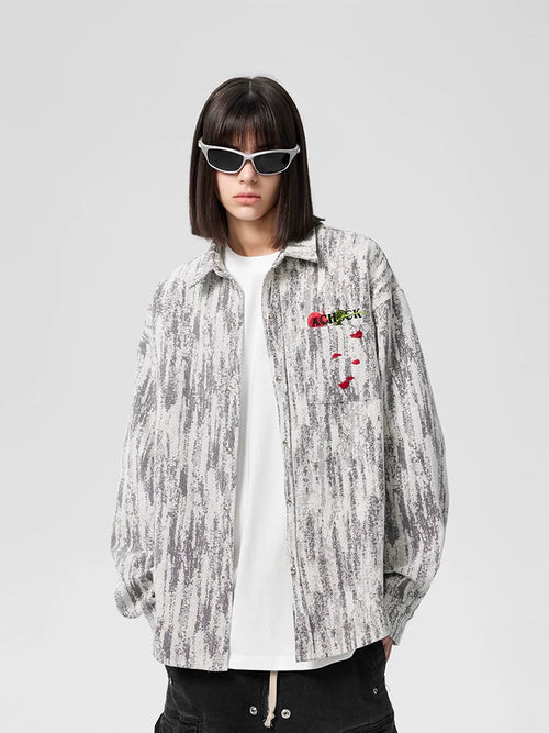 Achock Rose Embroidery Washed Long Sleeved Shirt