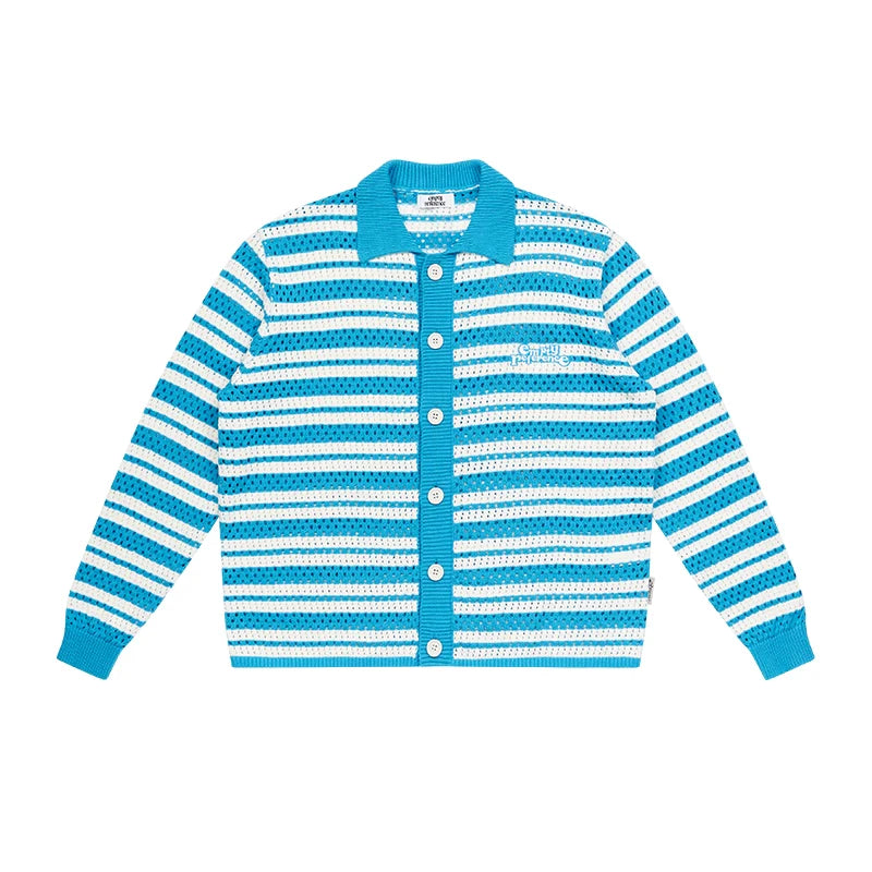 EMPTY REFERENCE Knit Striped Embroidered Long Sleeve Shirt