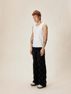 EVILKNIGHT(EK) Jacquard Logo Plaid Knit Pants