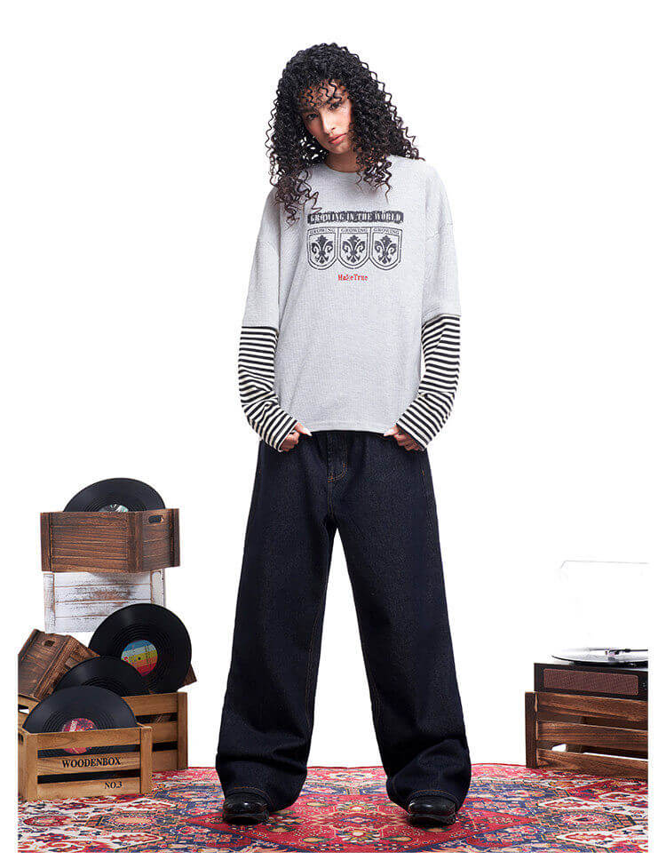 F3F Select Layered Stripe Long Sleeve Waffle Tee