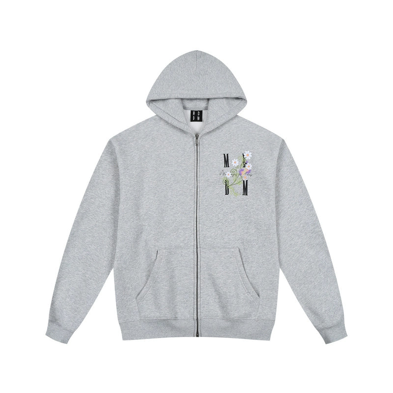 MEDM Floral Logo Embroidered Zip Up Hoodie