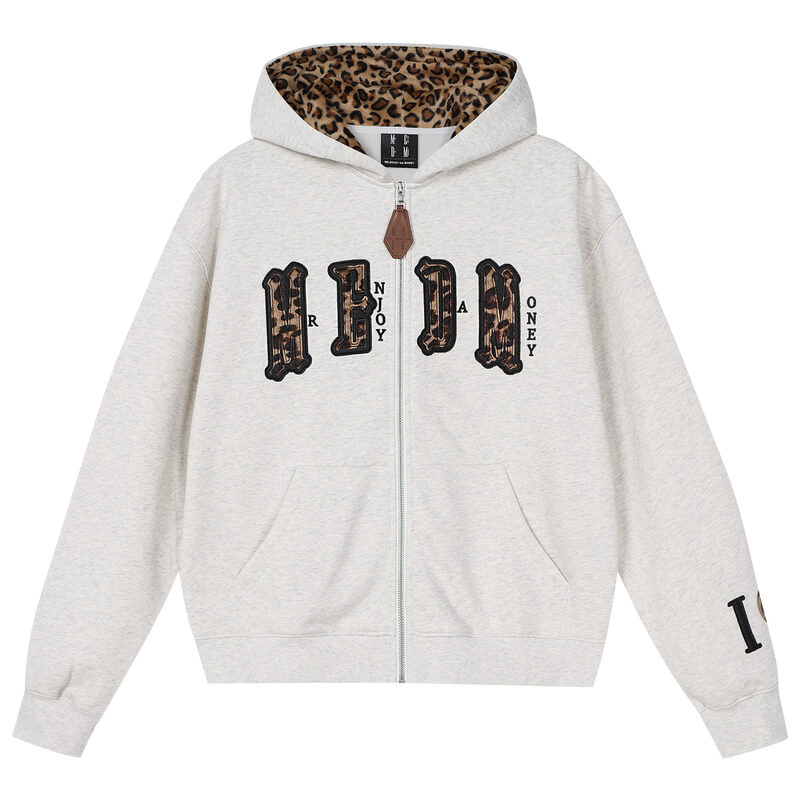MEDM Leopard Faux Fur Layered Zip Up Hoodie