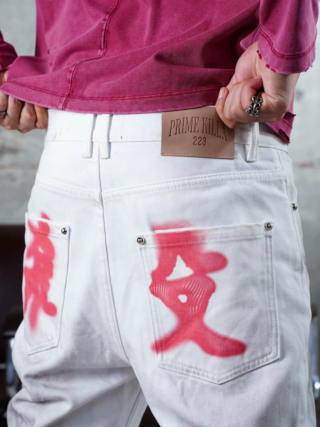 TGFCLUB Kill Graffiti Distressed White Flared Jeans