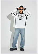 DICETINY Side Striped Floral Embroidered Washed Jeans