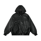 1807 Racing PU Leather Hooded Bomber Jacket