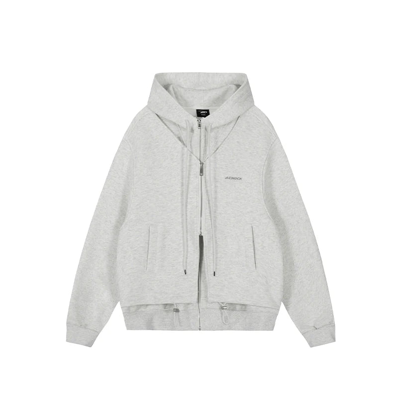 Achock Layered Double Zip Hooded Sweatshirt Jacket