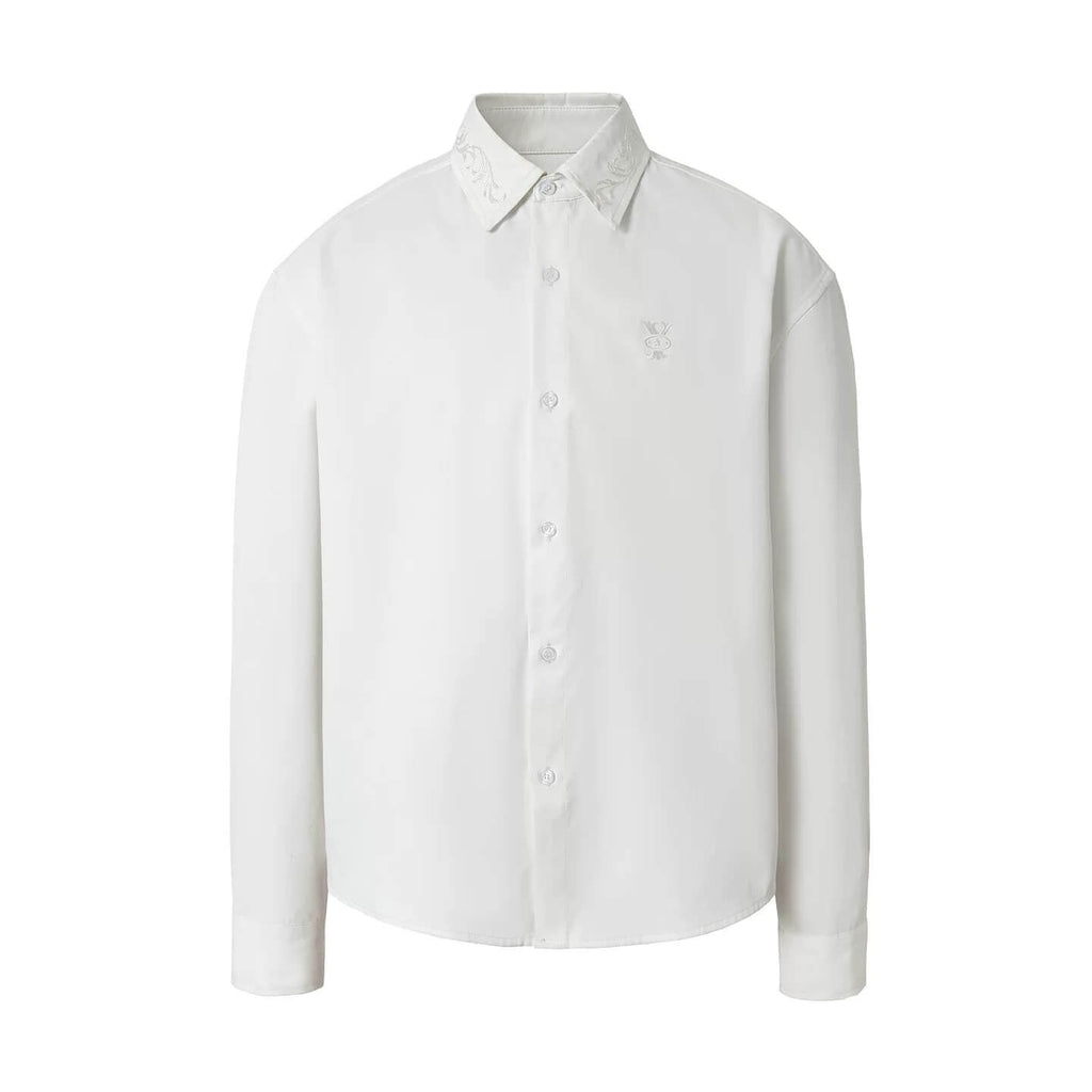 YADcrew Embroidered Lapel Button Up Long Sleeve Shirt