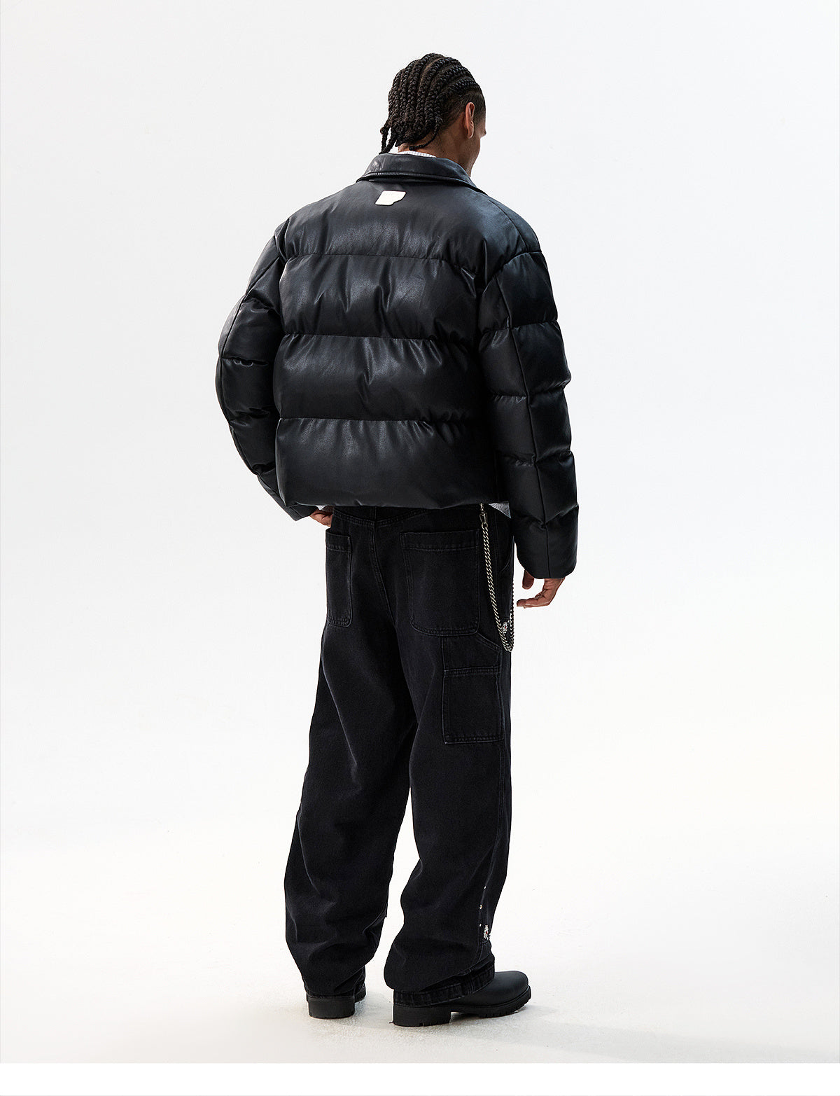 MEDM PU Leather 3D Embroidered Puffer Jacket