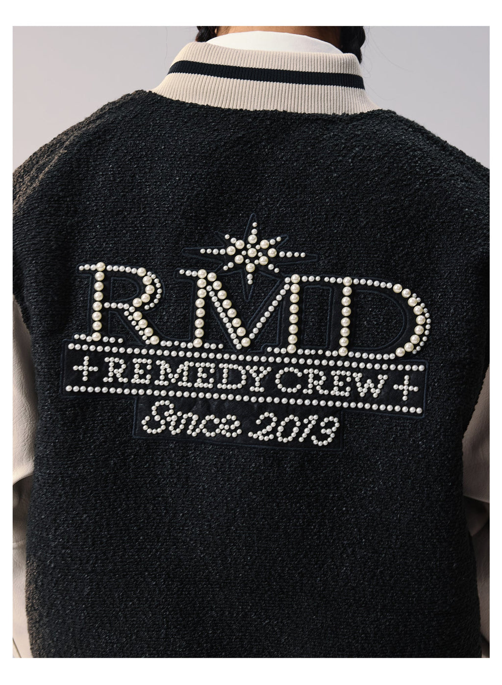 Remedy RMD Pearl Embroidered Leather Varsity Jacket