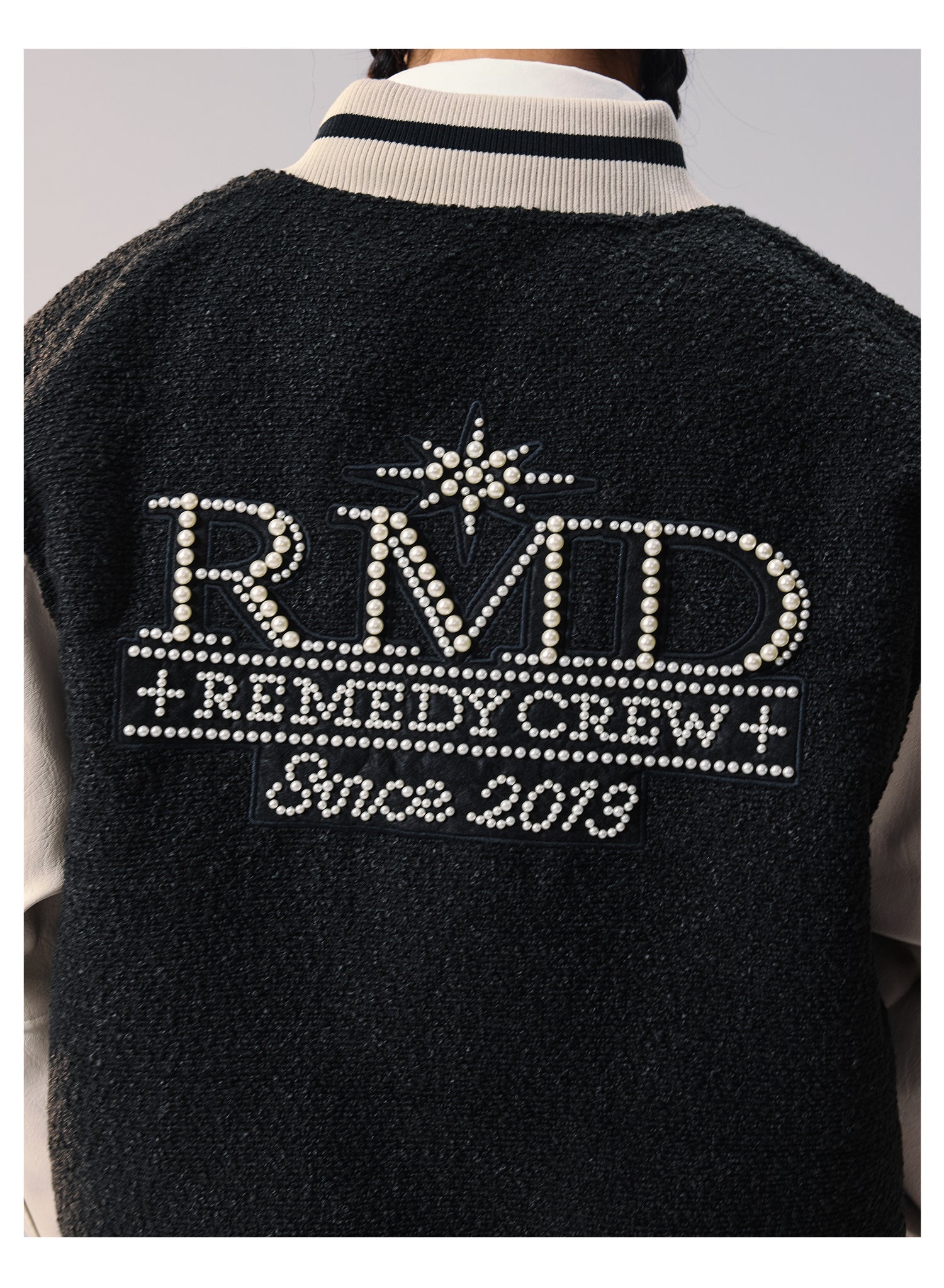 Remedy RMD Pearl Embroidered Leather Varsity Jacket