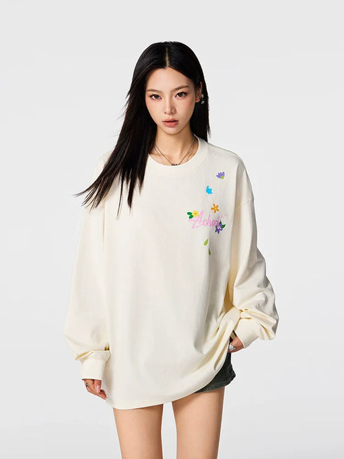 Achock Small Flower Logo Print Long Sleeve Tee
