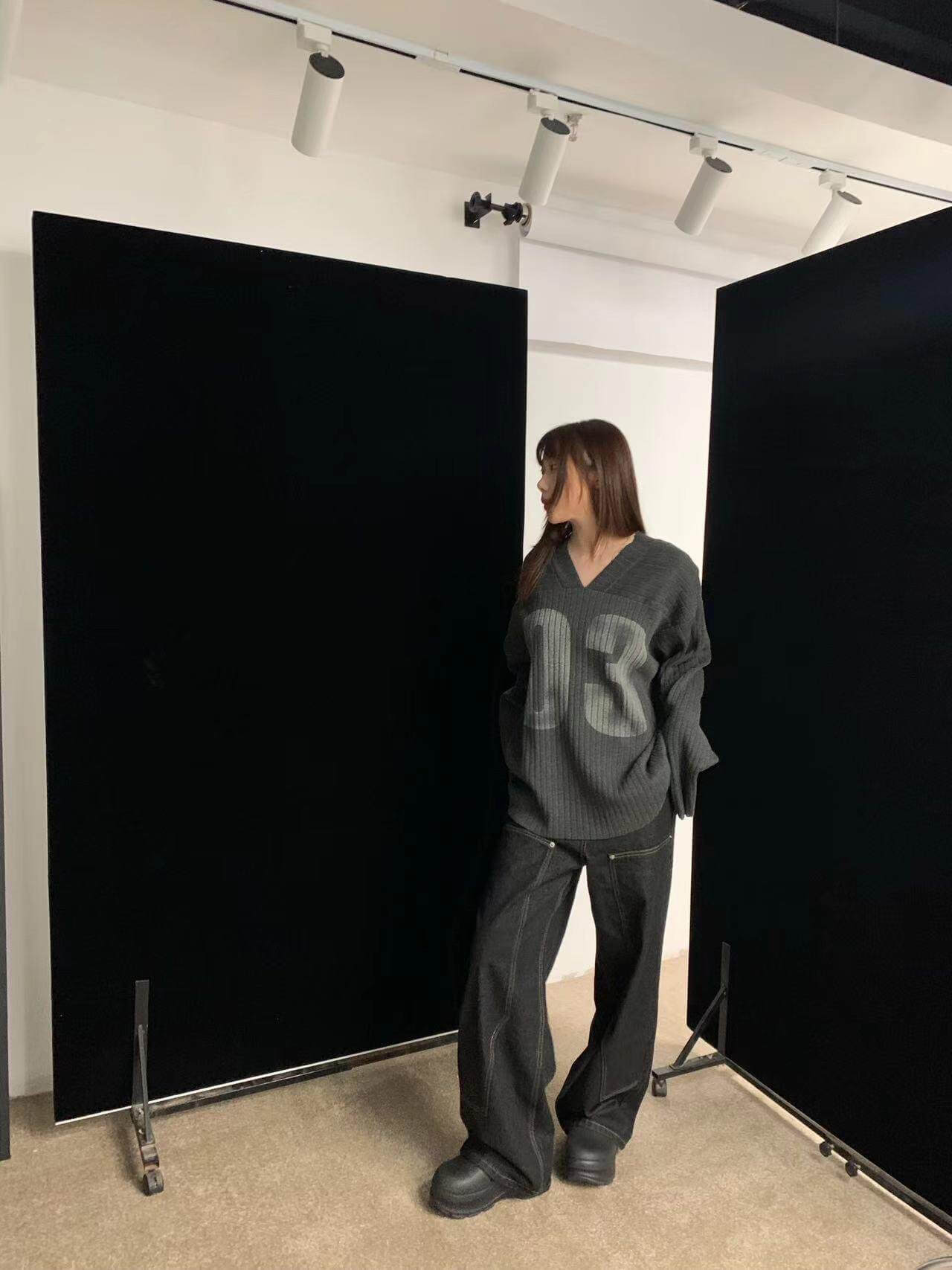 LIBERAFIT V Neck Ribbed Knit Long Sleeve Sweater